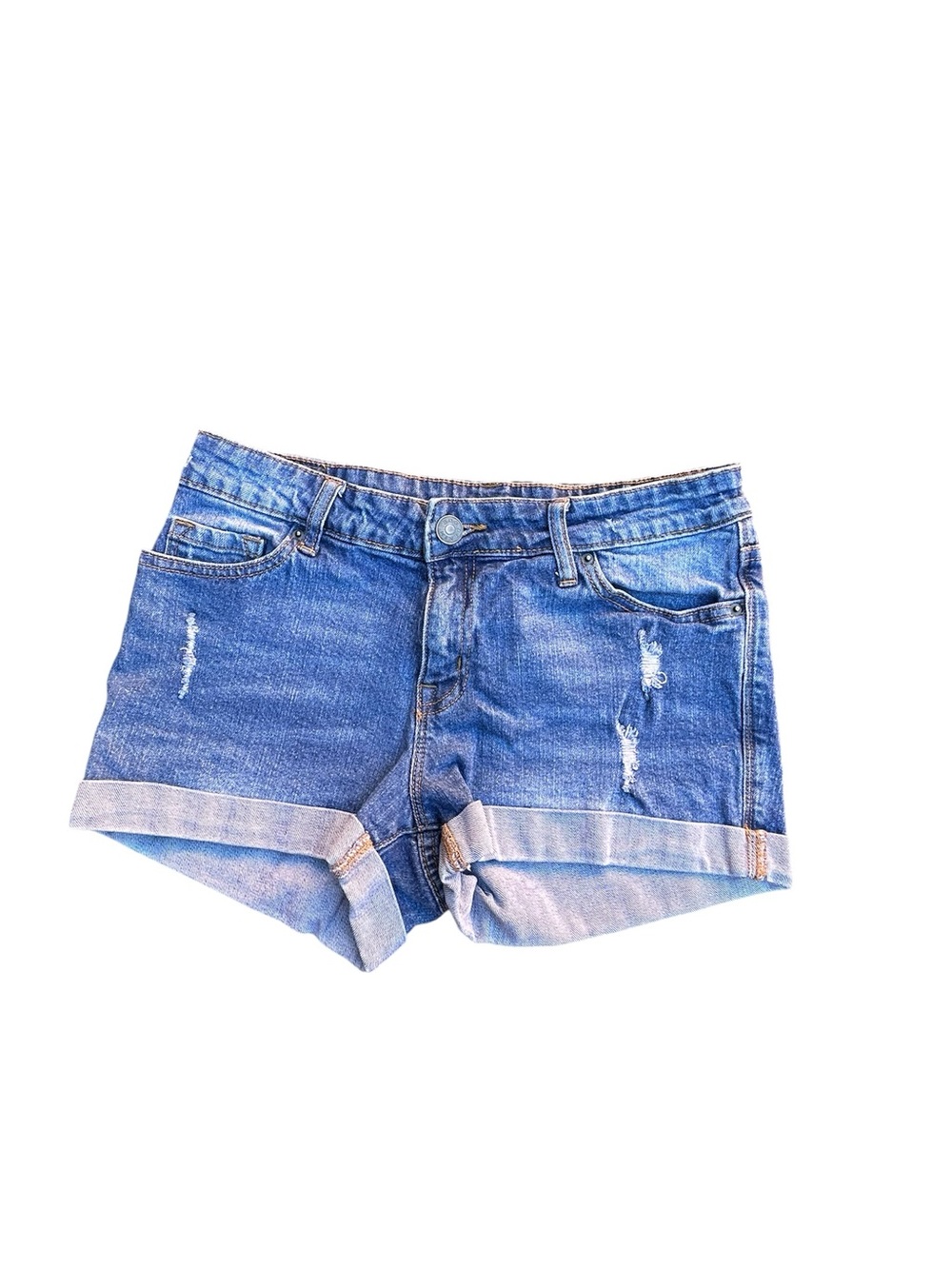 BDG Women's Mid Rise Alexa Blue Denim Cuffed Shorts size 28